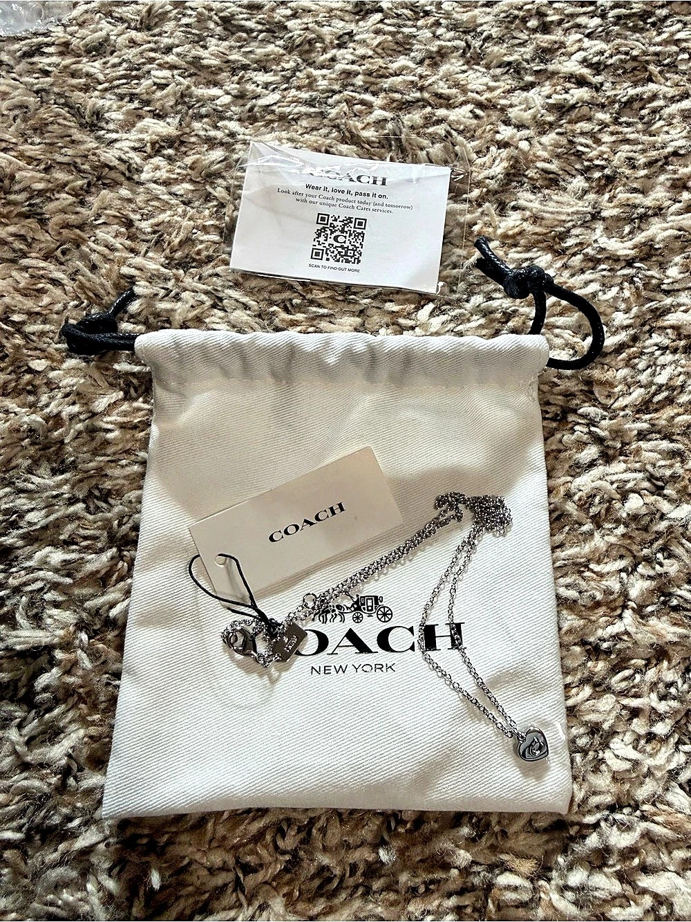 Coach Signature Heart Pendant Necklace Silver NWT